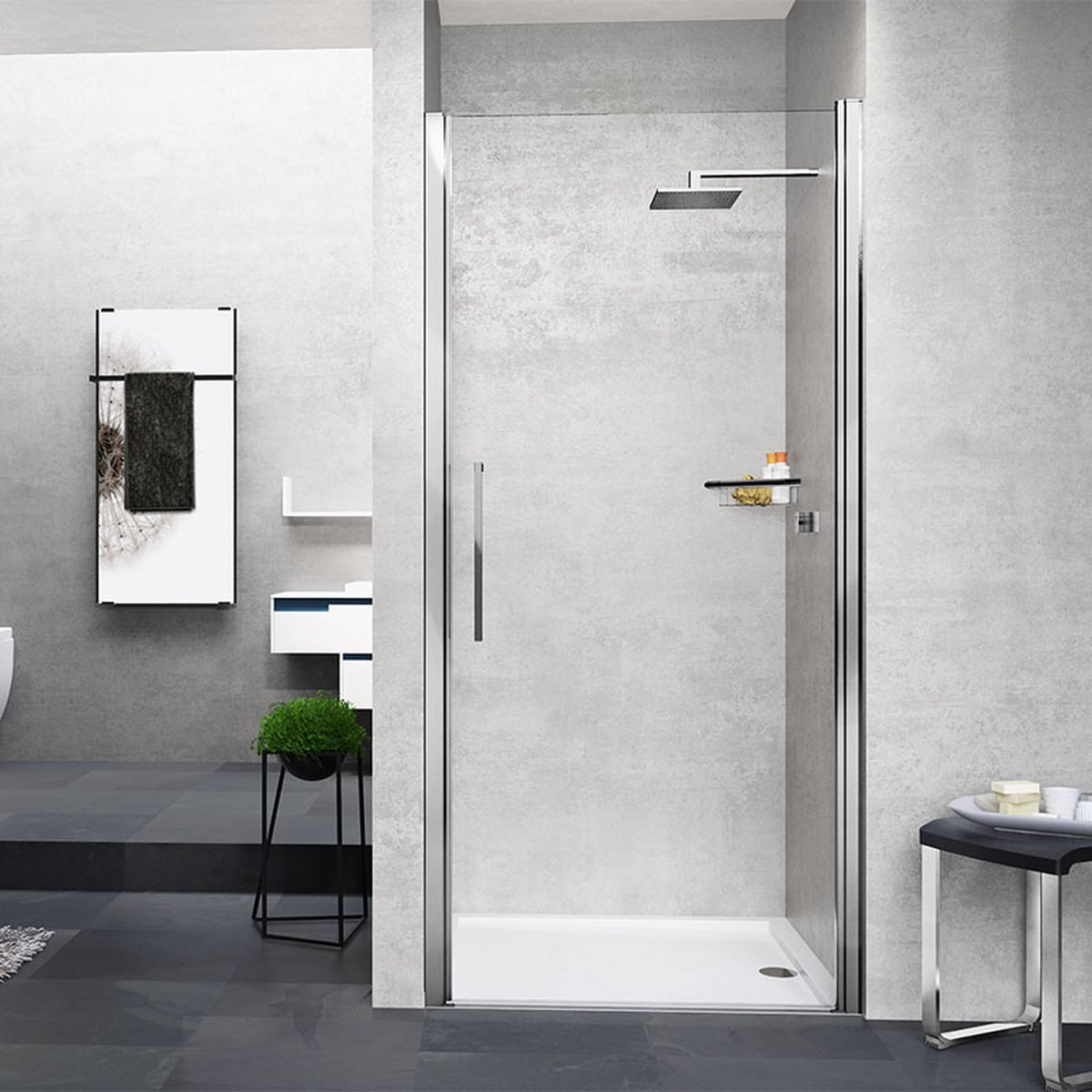 Novellini Young 2.0 1B draaideur voor nis 87/91x200cm zwart/helder