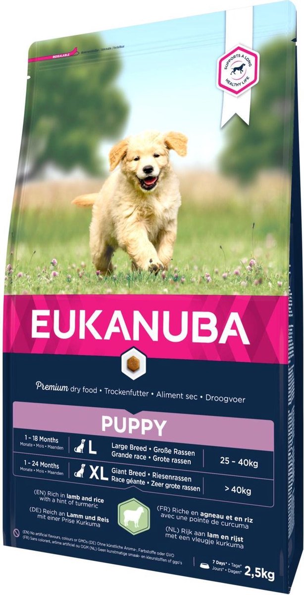 Eukanuba hondenvoer dog puppy&junior large lamb&rice 2,5KG