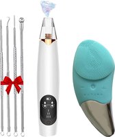 Blackhead Remover - Gezichtsreiniger - Inclusief Gezicht Borstel en comedonenlepel - Mee eters Verwijderen - Poriënreiniger - 3 Opzetstukken - Wit/Mint Groen