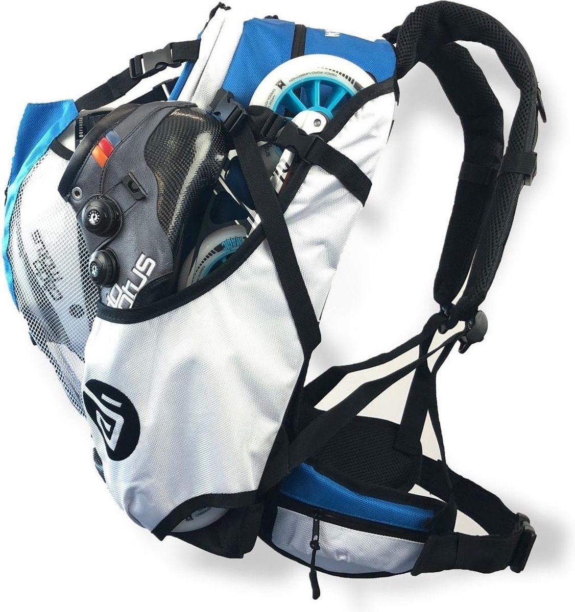 Cádomotus Airflow Sportrugzak 30+15L - Blauw - Super Lichte Sporttas voor o.a. Skeeleren, Schaatsen, Wielrennen en Mountainbike - Wedstrijdtas met Rugventilatie, Helmvak en Schoenenvak