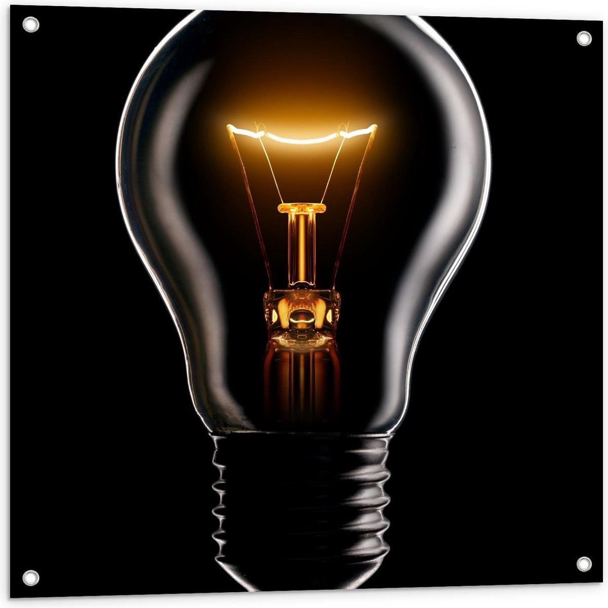 Tuinposter – Gloeilamp op Zwarte Achtergrond - 80x80cm Foto op Tuinposter (wanddecoratie v