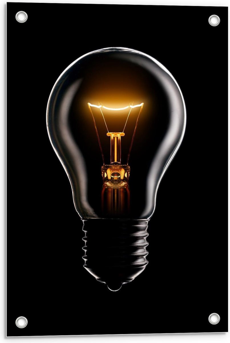 Tuinposter – Gloeilamp op Zwarte Achtergrond - 40x60cm Foto op Tuinposter (wanddecoratie v
