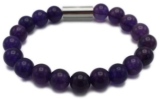 Bracelet En Améthyste Naturelle 18mm - Extensible Violet - Fait Main En France