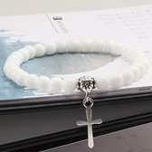 Kralen Armband met Kruisje - Bijoux - Wit - Armbanden Heren Dames Kruis - Cadeau voor Man