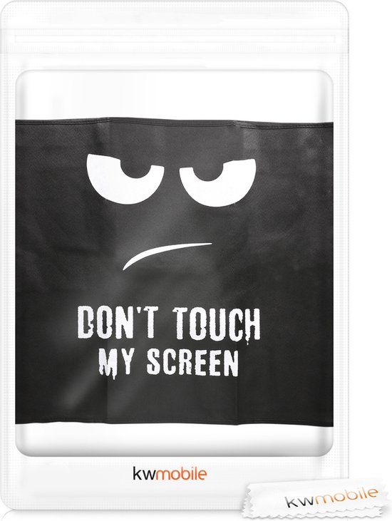 Housse kwmobile pour moniteur 27-28" - Housse de protection pour écran - Design Don't Touch My Screen - blanc / noir