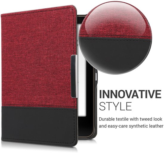 kwmobile hoes geschikt voor Tolino Vision 1 / 2 / 3 / 4 HD - Canvas beschermhoes in donkerrood / zwart - Voor e-reader van Merkloos — afbeelding 5