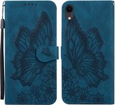 Retro Skin Feel Butterflies Embossing Horizontale Flip Leather Case met houder & kaartsleuven & portemonnee voor iPhone XR (blauw)