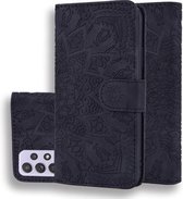 Reliëf Zonnebloempatroon Horizontale Flip PU lederen tas met houder & kaartsleuven & portemonnee & lanyard voor Samsung Galaxy A52 5G (zwart)