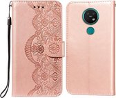 Voor Nokia 7.2 Flower Vine Embossing Pattern Horizontale Flip Leather Case met Card Slot & Holder & Wallet & Lanyard (Rose Gold)