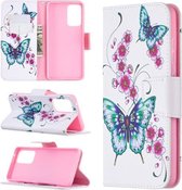 Voor Samsung Galaxy A52 5G Gekleurde Tekening Patroon Horizontale Flip Leren Case met Houder & Kaartsleuven & Portemonnee (Twee Vlinders)
