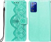 Voor Samsung Galaxy Note20 Flower Vine Embossing Pattern Horizontale Flip Leather Case met Card Slot & Holder & Wallet & Lanyard (Green)