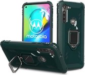 Voor Motorola Moto G8 Power koolstofvezel beschermhoes met 360 graden roterende ringhouder (groen)