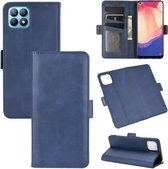 Voor OPPO Reno4 SE Dubbelzijdige magnetische gesp Horizontale flip lederen tas met houder & kaartsleuven en portemonnee (donkerblauw)