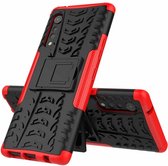 Voor LG Velvet Tyre Texture Shockproof TPU + PC beschermhoes met houder (rood)