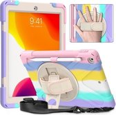 Schokbestendige kleurrijke siliconen + pc-beschermhoes met houder en schouderriem en draagriem voor iPad 10.2 (2020) (roze)