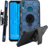 Voor Huawei Y9 (2019) / Enjoy 9 Plus 3 in 1 Cube PC + TPU beschermhoes met 360 graden draaien zwarte ringhouder (marineblauw)