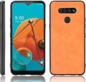 Voor LG K51 Schokbestendig Naaien Koe Patroon Huid PC + PU + TPU Case (Oranje)