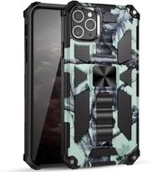 Camouflage Armor schokbestendig TPU + pc magnetische beschermhoes met houder voor iPhone 11 (mintgroen)