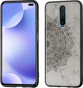 Voor Xiaomi Redmi K30 Mandala stoffen hoes met reliëf PC + TPU mobiele telefoonhoes met magnetische functie en draagriem (grijs)