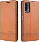 Voor Xiaomi Redmi Note 9 AZNS Magnetische Kalf Textuur Horizontale Flip Leren Case met Kaartsleuven & Houder & Portemonnee (Lichtbruin)