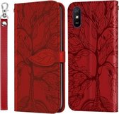 Voor Geschikt voor Xiaomi Redmi 9A Life of Tree Embossing Pattern Horizontale flip lederen tas met houder & kaartsleuf & portemonnee & fotolijst & lanyard (rood)