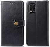 Voor Geschikt voor Xiaomi mi 10 lite 5g retro effen kleur lederen gesp telefoonhoes met lanyard & fotolijst & kaartsleuf & portemonnee & standaardfunctie (zwart)