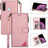 Voor Xiaomi Redmi Note 8 Rits Multi-kaartsleuven Horizontale flip PU lederen tas met houder & kaartsleuven & portemonnee & lanyard & fotolijst (rose goud)