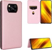 Voor Geschikt voor Xiaomi Poco X3 NFC Carbon Fiber Texture Magnetische Horizontale Flip TPU + PC + PU Leather Case met Card Slot (Pink)