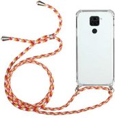 Voor Xiaomi Redmi Note 9 vierhoekige schokbestendige transparante TPU beschermhoes met draagkoord (oranjegeel)