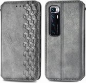 Voor Geschikt voor Xiaomi Mi 10 Ultra Cubic Grid Pressed Horizontal Flip Magnetic PU Leather Case met houder & kaartsleuven & portemonnee (grijs)