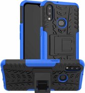 Voor Galaxy A10s Tyre Texture Shockproof TPU + PC beschermhoes met houder (blauw)