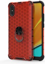 Voor Xiaomi Redmi 9A schokbestendige honingraat PC + TPU ringhouder beschermhoes (rood)