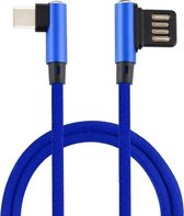 2A USB elleboog naar USB-C / type-C elleboog gevlochten datakabel, kabellengte: 1m (blauw)