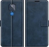 Retro Kalfspatroon Gesp Kaart Portemonnee Links en Rechts Flip Telefoon Holster met Beugel Functie Voor Motorola G Play 2021 (Blauw)