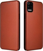 Voor LG K53 Carbon Fiber Texture Magnetische Horizontale Flip TPU + PC + PU Leather Case met Card Slot (Brown)