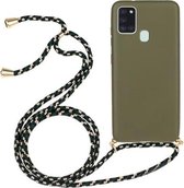 Voor Samsung Galaxy A21s tarwestro-materiaal + TPU-beschermhoes met draagkoord (legergroen)