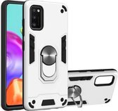 Voor Samsung Galaxy A41 2 in 1 Armor Series PC + TPU beschermhoes met ringhouder (zilver)