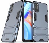 Voor OPPO Reno4 PC + TPU schokbestendige beschermhoes met houder (marine)