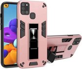 Voor Samsung Galaxy A21s 2 in 1 pc + TPU schokbestendige beschermhoes met onzichtbare houder (roségoud)