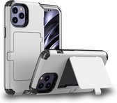 Voor iPhone 12/12 Pro Stofdicht, drukbestendig, schokbestendig pc + TPU-hoesje met kaartsleuf en spiegel (wit)