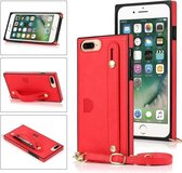 Voor iPhone 6 Plus polsband PU + TPU schokbestendige beschermhoes met crossbody lanyard & houder & kaartsleuf (rood)