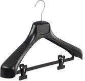 De Kledinghanger Gigant - 20 x Mantel / kostuumhanger kunststof zwart met schouderverbreding en anti-slip knijpers, 43 cm