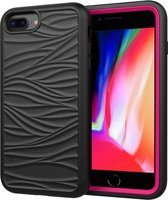 Voor iPhone 6/7 / 8G golfpatroon 3 in 1 siliconen + pc schokbestendig beschermhoes (zwart + felroze)