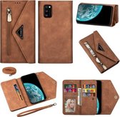 Voor Samsung Galaxy A41 Skin Feel Rits Horizontale Flip Leren Case met Houder & Kaartsleuven & Fotolijst & Lanyard & Lang Touw (Bruin)