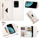 Voor Samsung Galaxy S20 Ultra Skin Feel Rits Horizontale Flip Leren Case met Houder & Kaartsleuven & Fotolijst & Lanyard & Lang Touw (Wit)