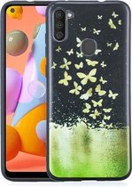 Voor Samsung Galaxy A11 Painted Pattern Soft TPU Case (Gold Butterflies)