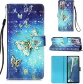 Voor Samsung Galaxy Note20 3D Schilderen Horizontale Flip Leren Case met Houder & Kaartsleuf & Portemonnee & Lanyard (Goud Butterfy)