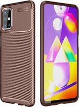 Voor Samsung Galaxy M31s koolstofvezel textuur schokbestendig TPU-hoesje (bruin)