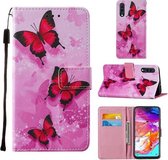 Voor Samsung Galaxy A70 / A70s Cross Texture Painting Pattern Horizontale Flip Leren Case met Houder & Kaartsleuven & Portemonnee & Lanyard (Roze Vlinder)