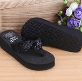 Pailletten slippers met sleehak en slippers, maat: 37 (pailletten zwart)